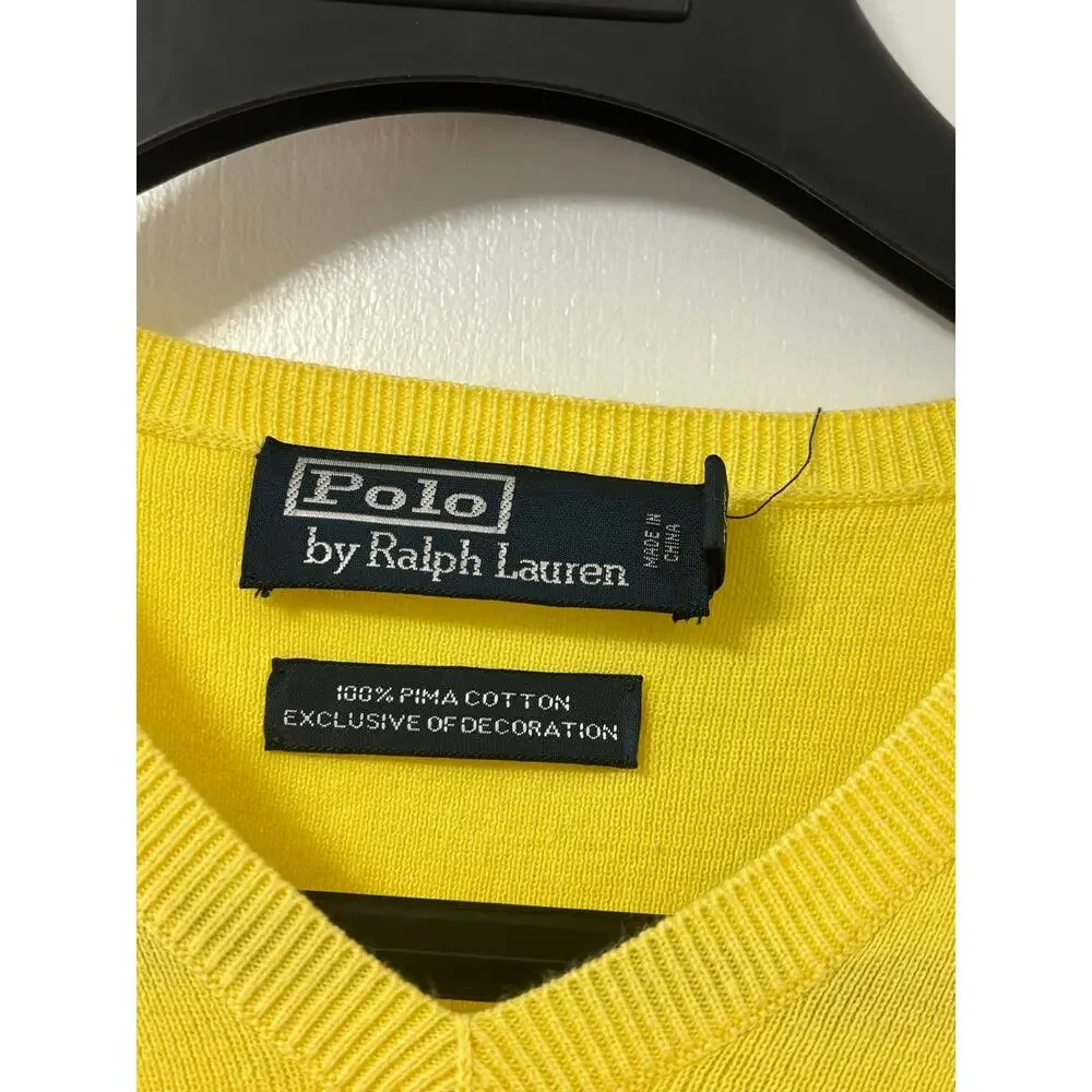 Ralph Lauren Mens Yellow Sleeveless Sweater Large Pima Cotton Vintage